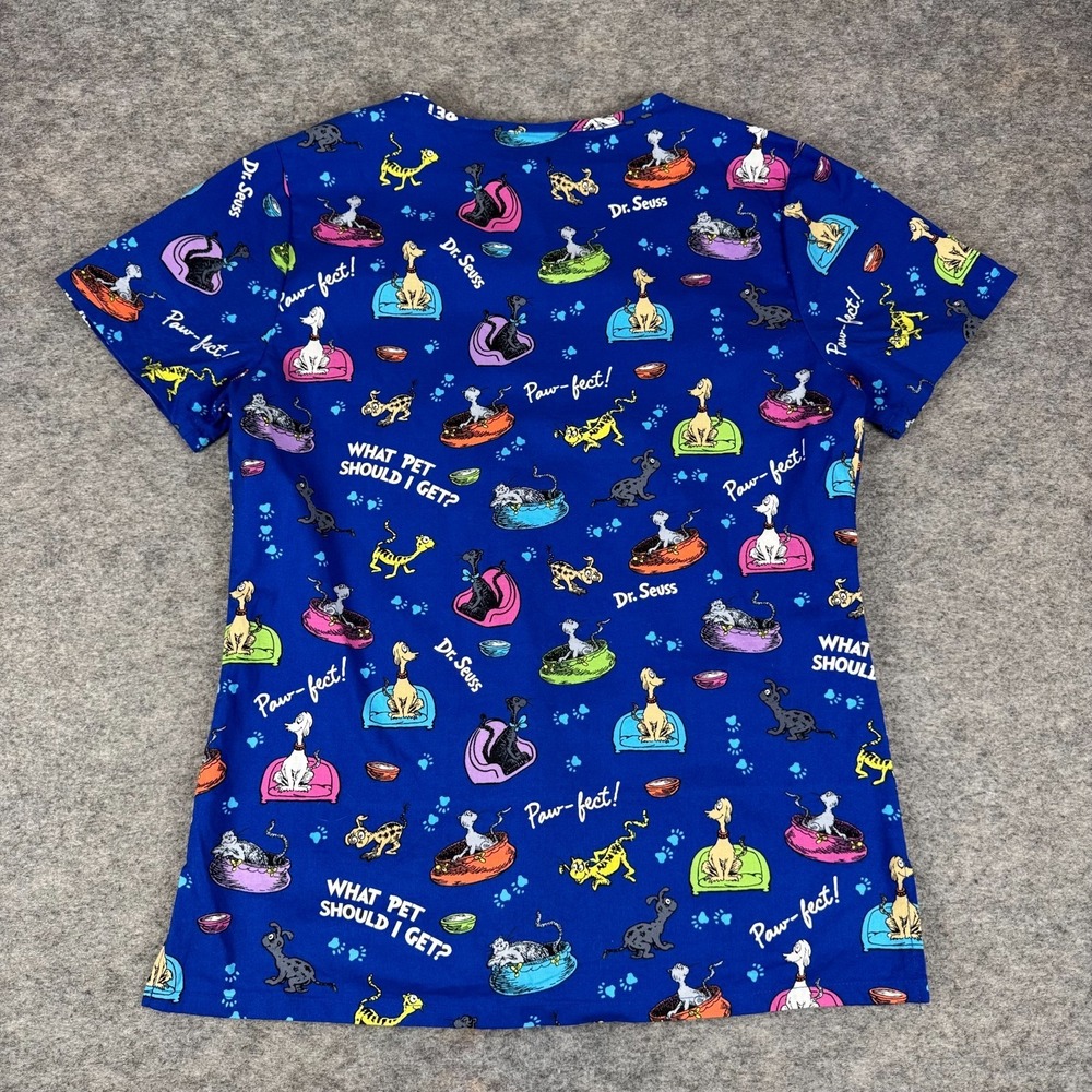 Dr. Seuss Scrub Top What Pet Should I Get? Cotton Blue Womens XS - Picture 6 of 9